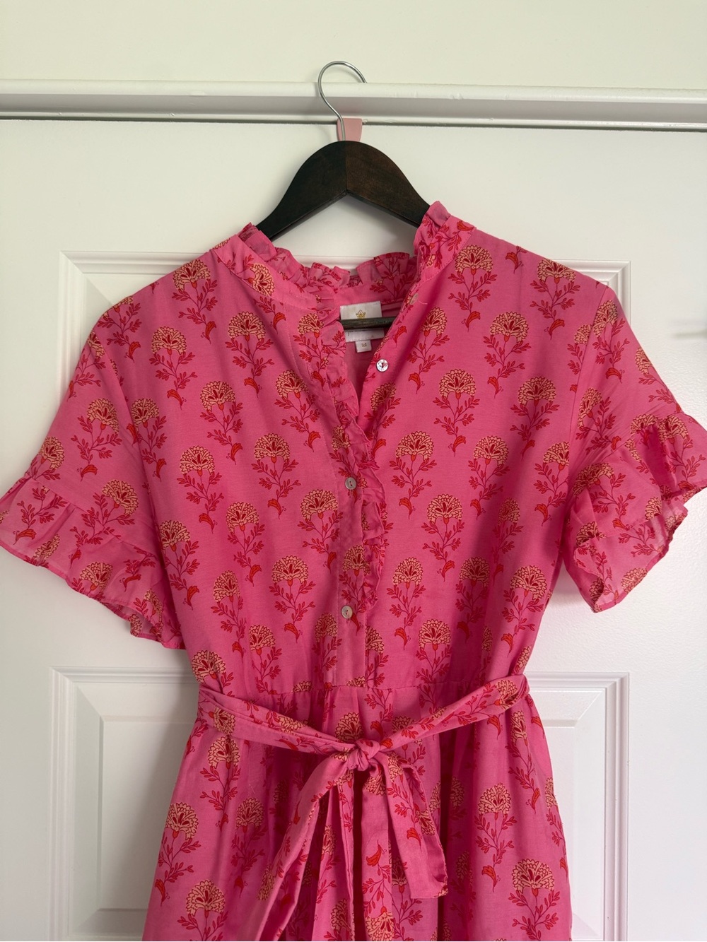 Women's Pink Floral Tie-Waist Maxi Dress